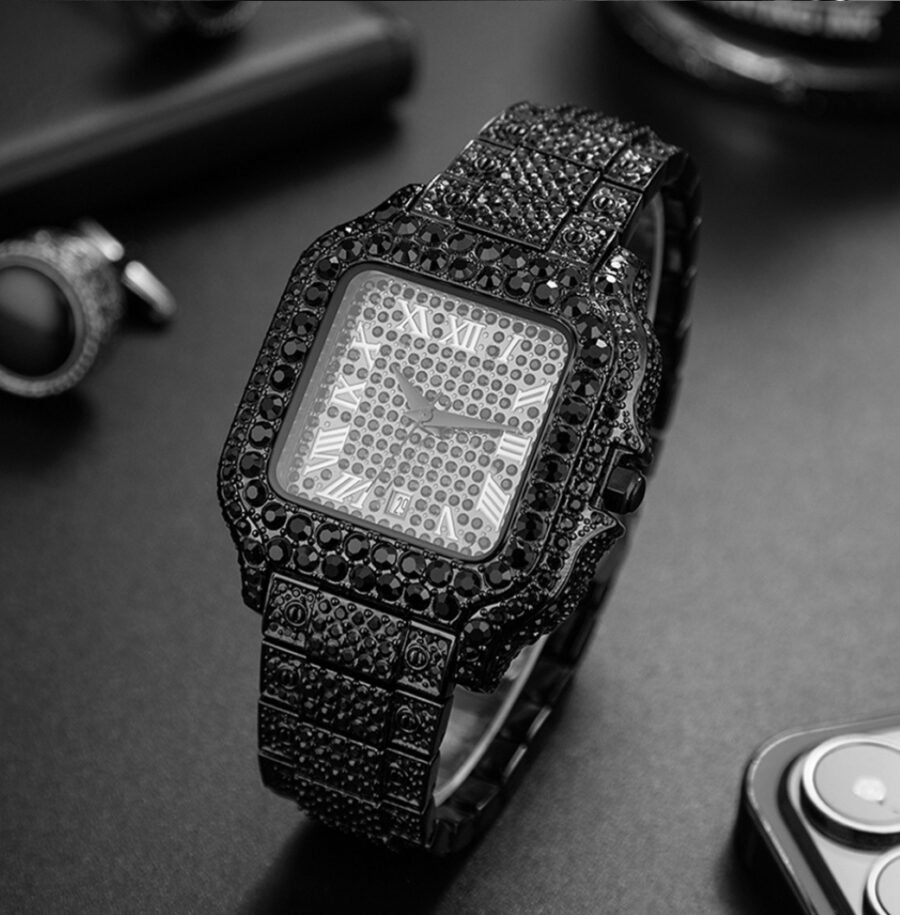 Straight European Hip Hop Diamond Quartz Wrist Watch - Image 2
