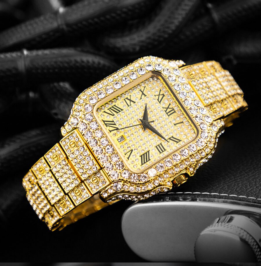 Straight European Hip Hop Diamond Quartz Wrist Watch - Image 11