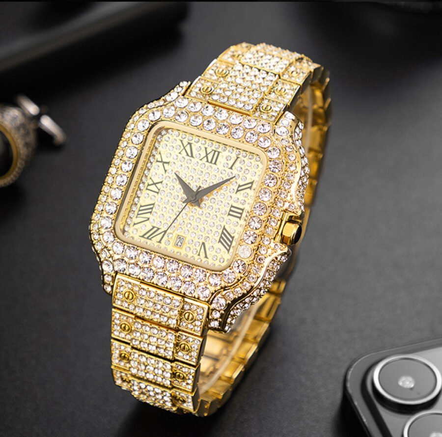 Straight European Hip Hop Diamond Quartz Wrist Watch - Image 9