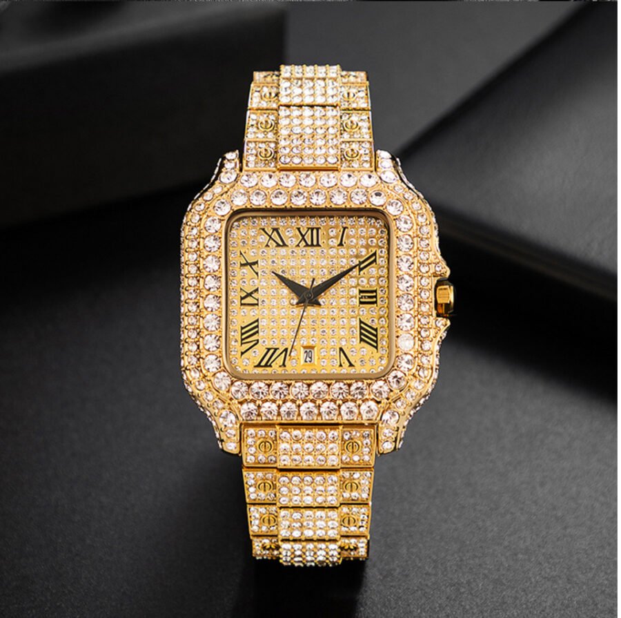 Straight European Hip Hop Diamond Quartz Wrist Watch - Image 8