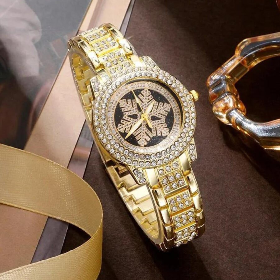 Snowflake Pattern Watch Luxury Full Rhinestone Jewelry Five-piece Set - Image 2